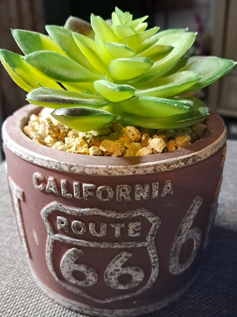NEW 2 Green Faux Succulents | Brown Ceramic Planters | Route 66 Distress Design